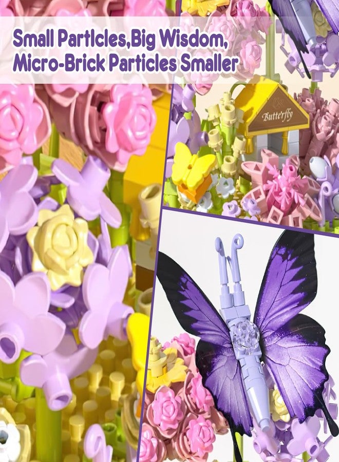 VZZNN 2 Pack Flower Bouquet Building Sets with LED Lighting,Animals Flowers Botanical Collection Mini Building Blocks Set, Valentine's Day for Her Mom Women Wife Girlfriend(Bee,Butterfly) - Image 3